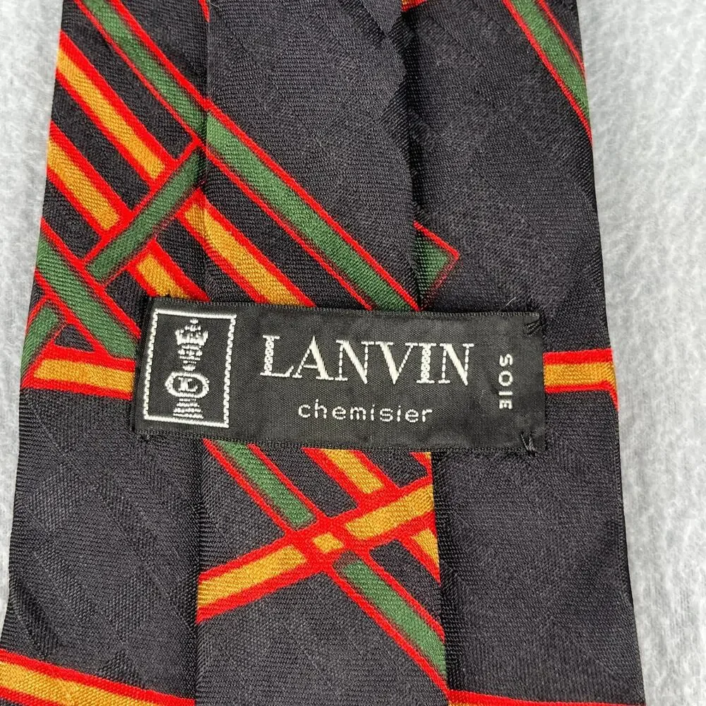 Lanvin Chemisier Paris Necktie Black Colorful Geometric Silk Mens Tie